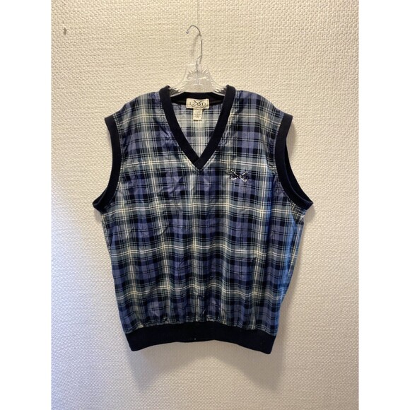 IZOD Golf Vest Adult Large Blue Green Plaid Windbreaker Casual Grandpa C… - Picture 1 of 6